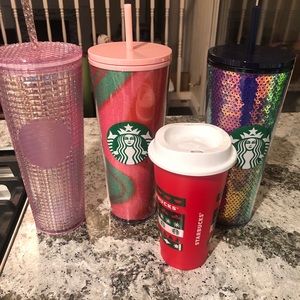 Starbucks Holiday Tumbler Bundle Pink grid Sequin